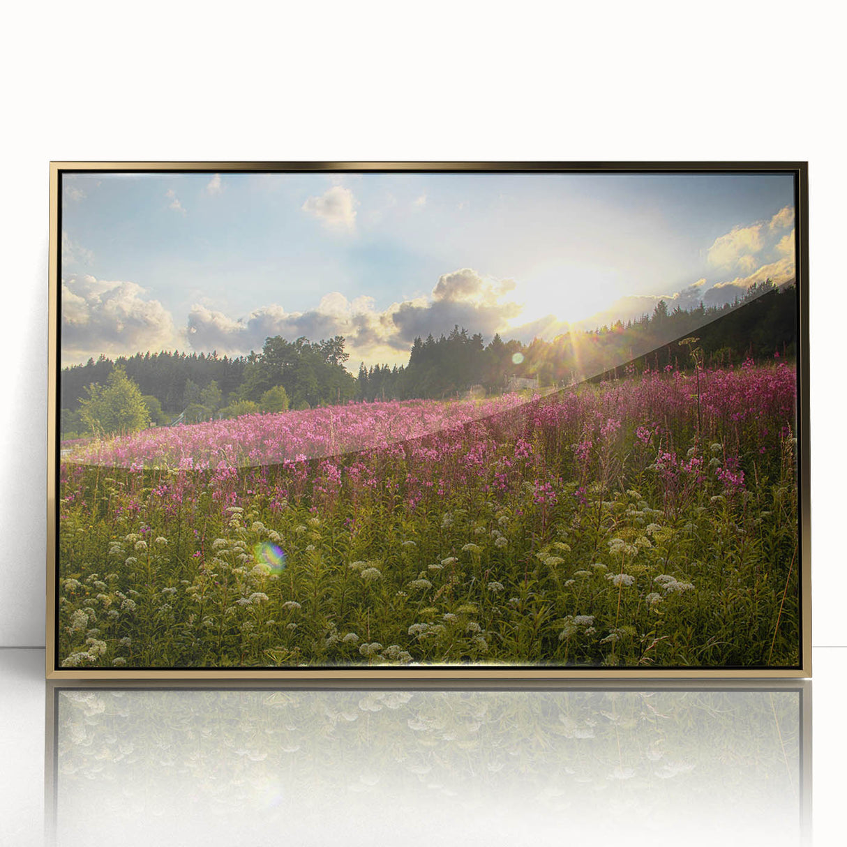 Art deco poster of a Czech Republic scenery in gold frame, acrylic print, suitable for modern art wall decor.