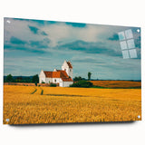 Acrylic print of a European landscape in muted earth tones, suitable for bedroom or dining room decor.