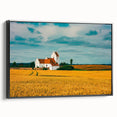 Black and white vintage poster art of a Danish landscape on framed canvas, ideal for bedroom wall decor.