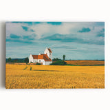 Black and white photograph of a European street scene on a stretched canvas, ideal for kitchen wall art.