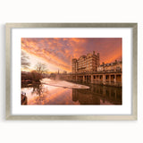 Extra large wall art of abstract European scenery in textured silver frame, ideal for living room decor.