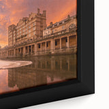 Black wall art depicting a textured European cityscape with vibrant colors on a framed canvas, ideal for living room decor.