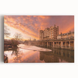 Black and white print of Bath, England on stretched canvas, ideal for kitchen wall art or bedroom decor.