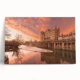 Black and white photographic print of Bath, England on stretched canvas, ideal for kitchen wall art.