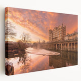 Large canvas print depicting a scenic European landscape, with muted green and blue tones, ideal for kitchen wall art.