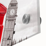 Large abstract depiction of London scenery on acrylic glass, in mid-century modernist style, suitable for dining room art.