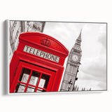 Vintage poster art of London scenery in vibrant colors on a framed canvas, ideal for living room decor.