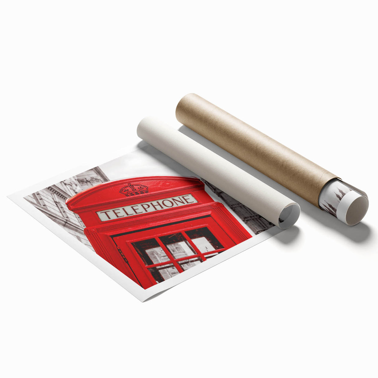 Extra large rolled print featuring a muted color London skyline with floral accents.