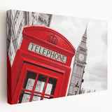 Large canvas print depicting the London skyline in muted gray and blue tones, ideal for kitchen wall art.