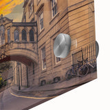 Large abstract wall art of Oxford scenery in muted earth tones on acrylic glass, ideal for dining room ambiance.