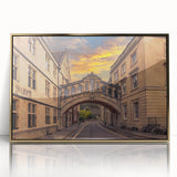 Art deco poster depicting Oxford scenery in gold and black tones, acrylic print in a gold frame.