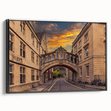 Black and white framed canvas of Oxford landscape, featuring vintage poster art style, ideal for bedroom decor.