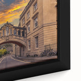 Textured black wall art depicting Oxford's architecture on a framed canvas, ideal for living room decor.