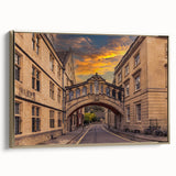 Framed canvas of an Oxford landscape in muted sepia tones, ideal for bedroom wall art.