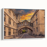 Vintage poster art of Oxford scenery in colorful tones on a large framed canvas, ideal for living room decor.