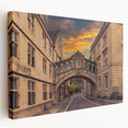 Side view of a stretched canvas depicting Oxford's architecture in soft earth tones, ideal for kitchen wall art.