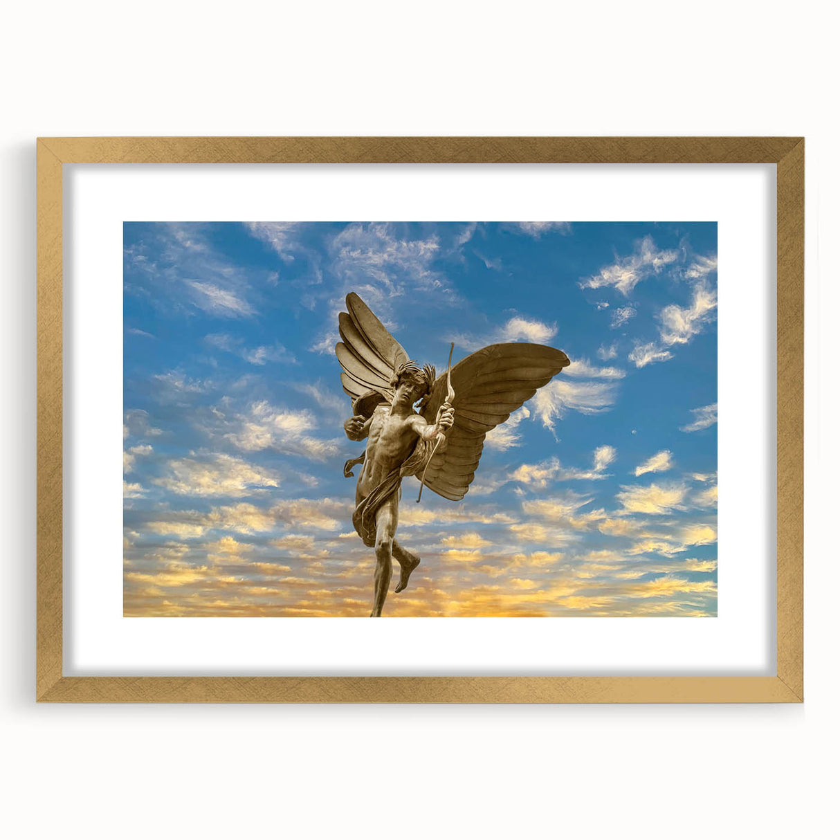 Abstract art print of Piccadilly, England in gold frame, ideal for dining room decor.