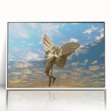 Mid-century modernist art depicting Piccadilly, England in muted colors on a framed acrylic print.