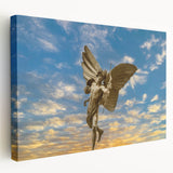 Piccadilly Circus scene on a large stretched canvas, featuring muted earth tones, ideal for kitchen wall art.