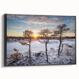 Black and white framed canvas of a European landscape in vintage poster style, ideal for bedroom decor.