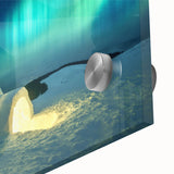 Large abstract wall art featuring a mid-century modernist design of a European scenery in muted earth tones on acrylic glass.