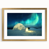 Abstract art prints depicting a serene Finnish landscape in soft blue and green tones on a framed gold mat.