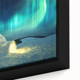 Close-up of extra large black wall art depicting a textured Finnish landscape on framed canvas, with colorful accents.