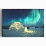 Black and white photograph of a serene Finnish landscape on a large stretched canvas.