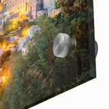 Large abstract wall art of a Corsican landscape in muted earth tones on acrylic glass, ideal for dining room ambiance.