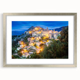 Extra large wall art featuring an abstract textured print of Corsica scenery in a silver frame, ideal for living room decor.