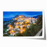 Extra large rolled print of a Corsican landscape with vibrant green and blue tones, ideal for dining room wall art.