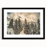 Colorful abstract art print of the French Alps in vibrant hues on a textured, extra large canvas.