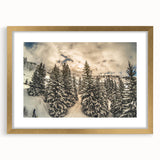 Abstract art print of the French Alps in muted earth tones on a framed canvas, ideal for dining room decor.
