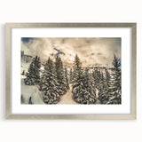 Extra large wall art depicting the French Alps in textured abstract style, with silver frame, ideal for living room decor.