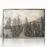 Large acrylic print of the French Alps in muted earth tones, framed in silver, suitable for modern art wall decor.