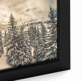 Black wall art depicting the French Alps in textured, colorful art on an extra large framed canvas.
