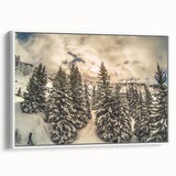 Vintage poster art of the French Alps in vibrant colors on a framed canvas, ideal for living room decor.