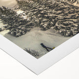 Art deco poster of French Alps scenery in muted earth tones on a rolled canvas, suitable for dining room decor.