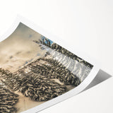 Extra large wall art featuring line art flowers over a French Alps scenery in muted earth tones.