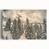 Black and white photograph of the French Alps on stretched canvas, ideal for kitchen wall art.