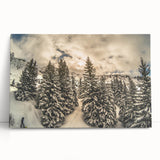 Black and white photograph of the French Alps on a large stretched canvas, ideal for kitchen wall art.