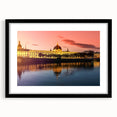 Extra large framed abstract art print depicting a colorful, textured scene of Lyon, France, ideal for living room decor.