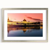 Extra large abstract art print of Lyon scenery in textured silver frame, with muted earth tones, ideal for living room decor.