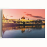Black and white large art print of Lyon scenery on stretched canvas, ideal for kitchen wall art or bedroom decor.