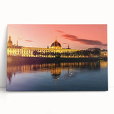 Black and white large art print of Lyon scenery on stretched canvas, suitable for kitchen wall art.