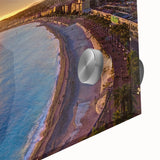 Large abstract wall art of a European scenery in Nice, France, using muted blue and green hues on acrylic glass.