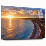 Acrylic print of a large abstract depiction of Nice, France, in muted blues and greens, ideal for bedroom or dining room art.