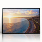 Large abstract wall art depicting a European scenery in Nice, France, with muted colors on a black framed acrylic.