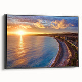 Black and white framed canvas of a vintage Nice, France landscape, suitable for bedroom wall art.