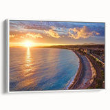 Vintage poster art of Nice, France, in vibrant colors on extra large framed canvas, suitable for living room decor.